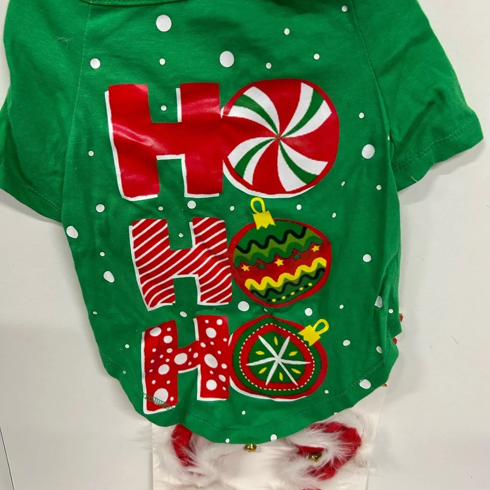 HOLIDAYS DOG BUNDLE, LEG WARMERS, JINGLE BELL SANTA ANKLETS & OUTFIT (HO HO HO)